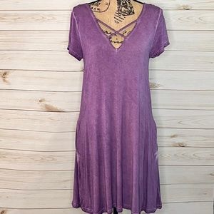 Purple T-ShirtPurple Crisscross Neck Dress with Side Pockets - NWOT